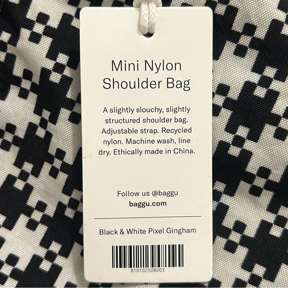 Baggu Mini Nylon Shoulder Bag Black/White Pixel Gingham NWT - Picture 10 of 11